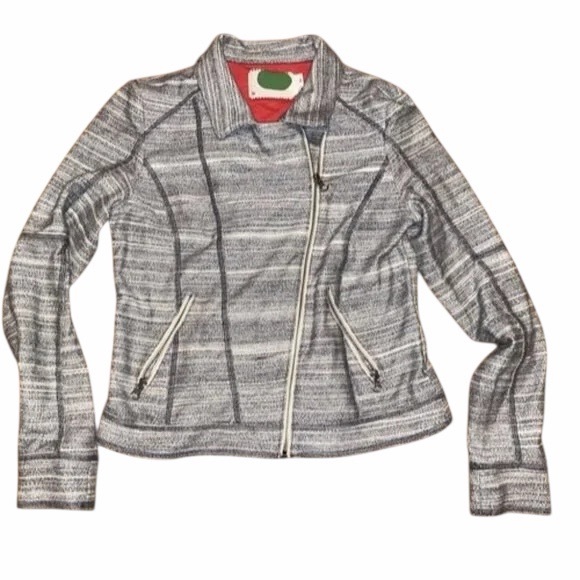 Anthropologie Gray Knit Moto Jacket Asymmetrical Zip Cotton Size Medium - Picture 7 of 7